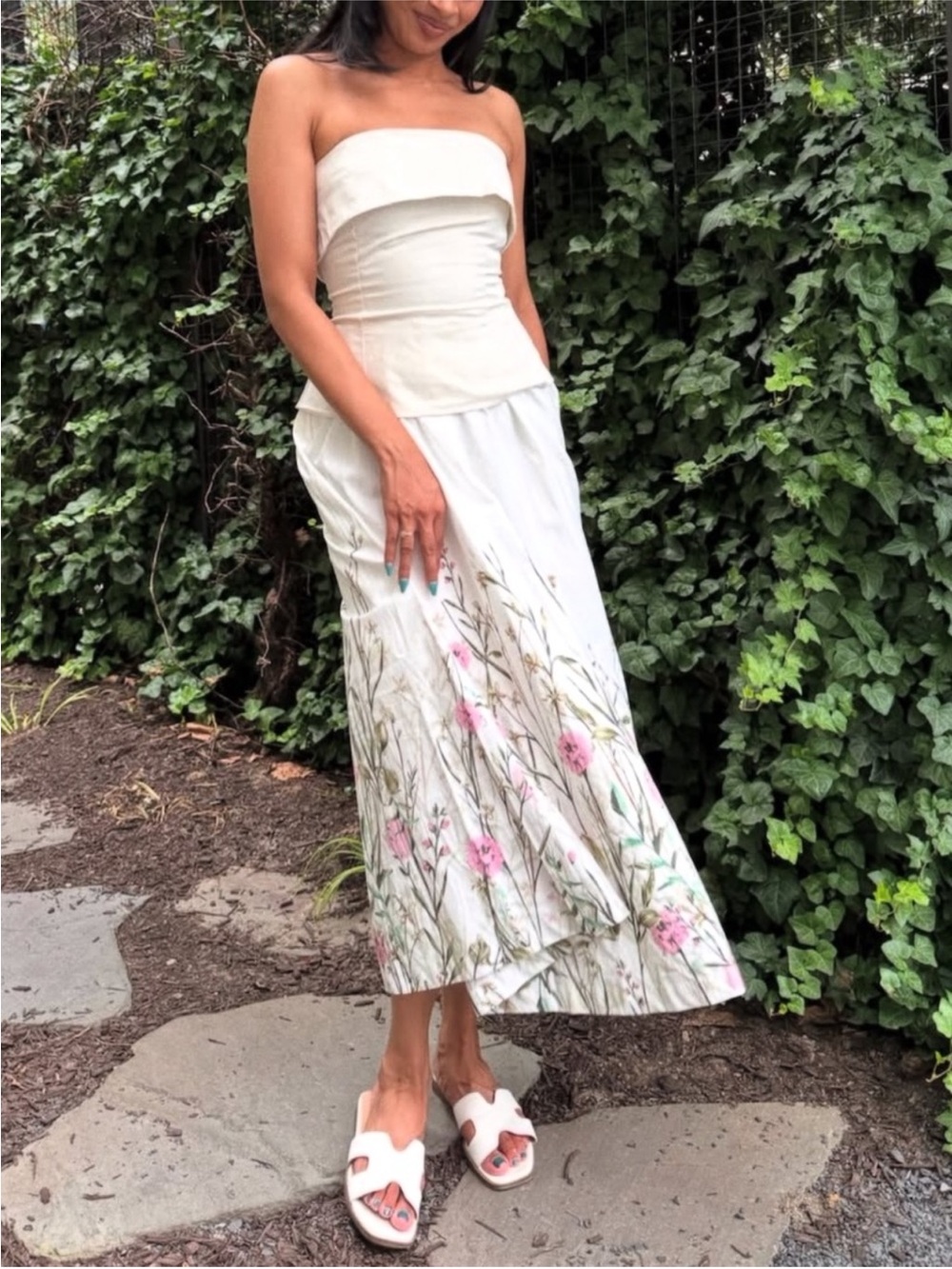 En Saison Sydney Mixed Media Strapless Maxi Dress in Cream and Floral